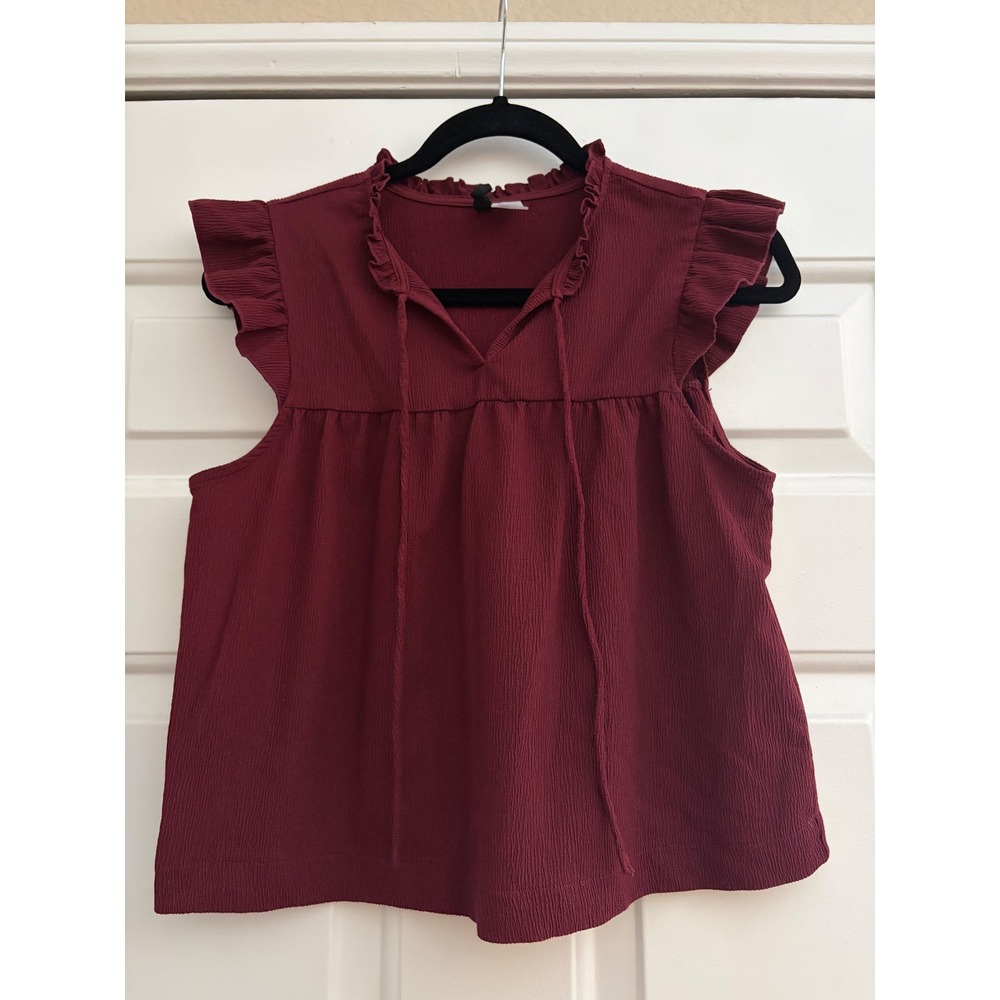 Womens Ruffle Blouse Small Burgundy H&M Divided
